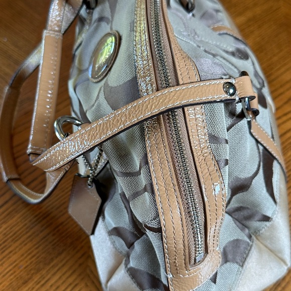 EUC COACH KHAKI SIGNATURE TAN STRIPED LEATHER BAG SATCHEL SHOULDER PURSE - Picture 9 of 11